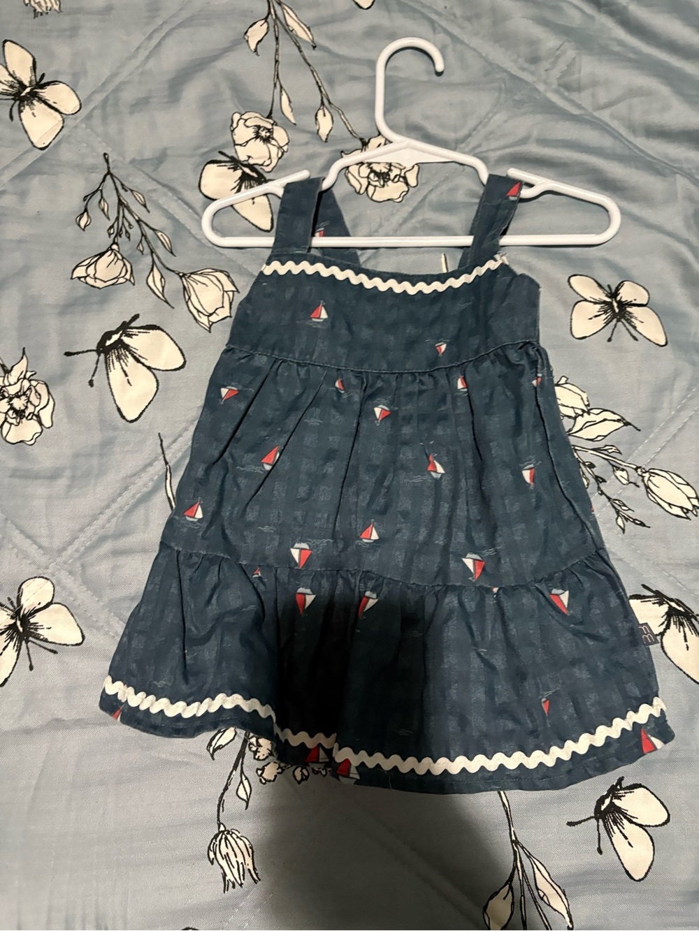 Navy Blue Tiered Sundress with Sailboat Print for Girls